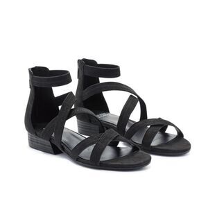 Eileen Fisher The Eva Leather Strappy Sandal in Black Size 10